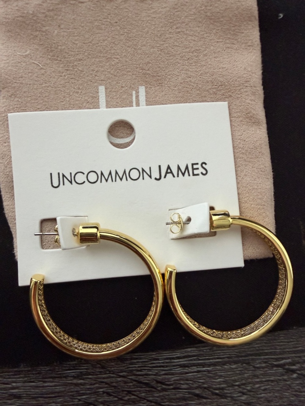 NWT UNCOMMON JAMES Gold rhinestone Inset Hoop Earrings